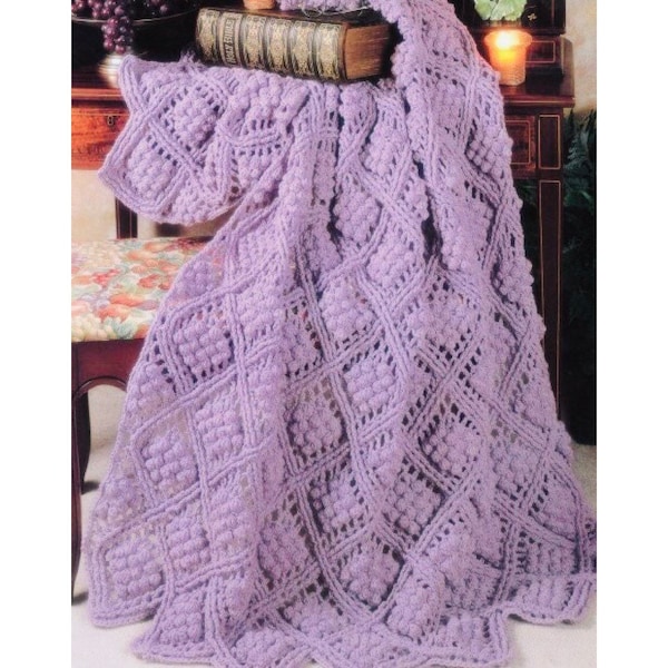 Vintage Afghan Crochet Pattern Royal Vineyard Latticework Blanket Lavender Lilac Grape Throw PDF Instant Digital Download
