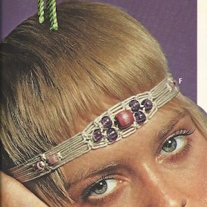 Vintage Macrame Pattern 70&#39;s Boho Hippie Beaded Headband Earthy Vegan Jewelry PDF Instant Digital Download