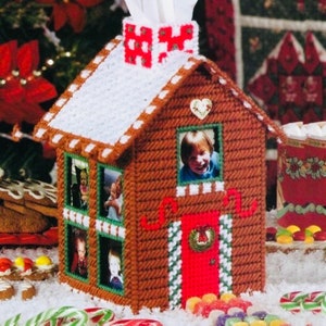 Vintage Plastic Canvas Pattern Christmas Gingerbread House Tissue Box Cover Topper Picture Frame PDF INSTANT Digital DOWNLOAD