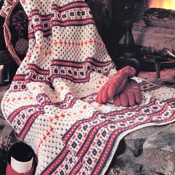 Vintage Crochet Pattern Christmas Fireside Cheer Winter Afghan Blanket Throw PDF Instant Digital Download Fair Isle Sampler Style