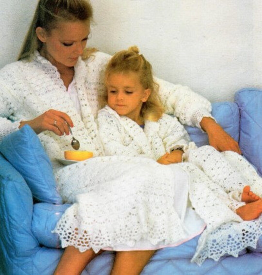 Vintage Crochet Pattern Mother Daughter Matching Lacy Robe Housecoat