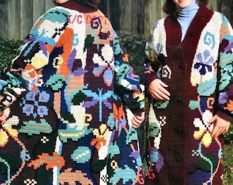 Vintage Crochet Pattern Winter Coat of Many Colors Cardigan Sweater Jacket PDF Instant Digital Download Long Duster Knee Length