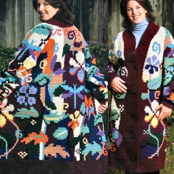 Vintage Crochet Pattern Winter Coat of Many Colors Cardigan Sweater Jacket PDF Instant Digital Download Long Duster Knee Length