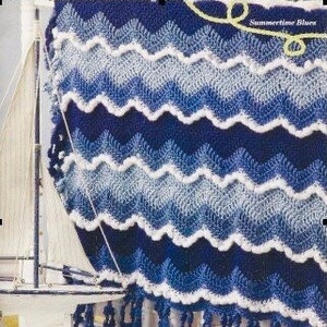 Vintage Crochet Pattern Ocean Waves Ripple Afghan Blanket PDF Instant Digital Download