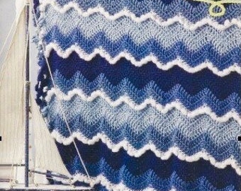 Vintage Crochet Pattern Ocean Waves Ripple Afghan Blanket PDF Instant Digital Download
