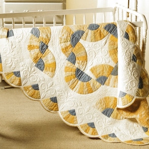 Baby Quilt Blanket Pattern Good Morning Sunshine PDF Instant Digital Download Grandmother&#39;s Fan Blocks  Sewing Templates Flower Quilting