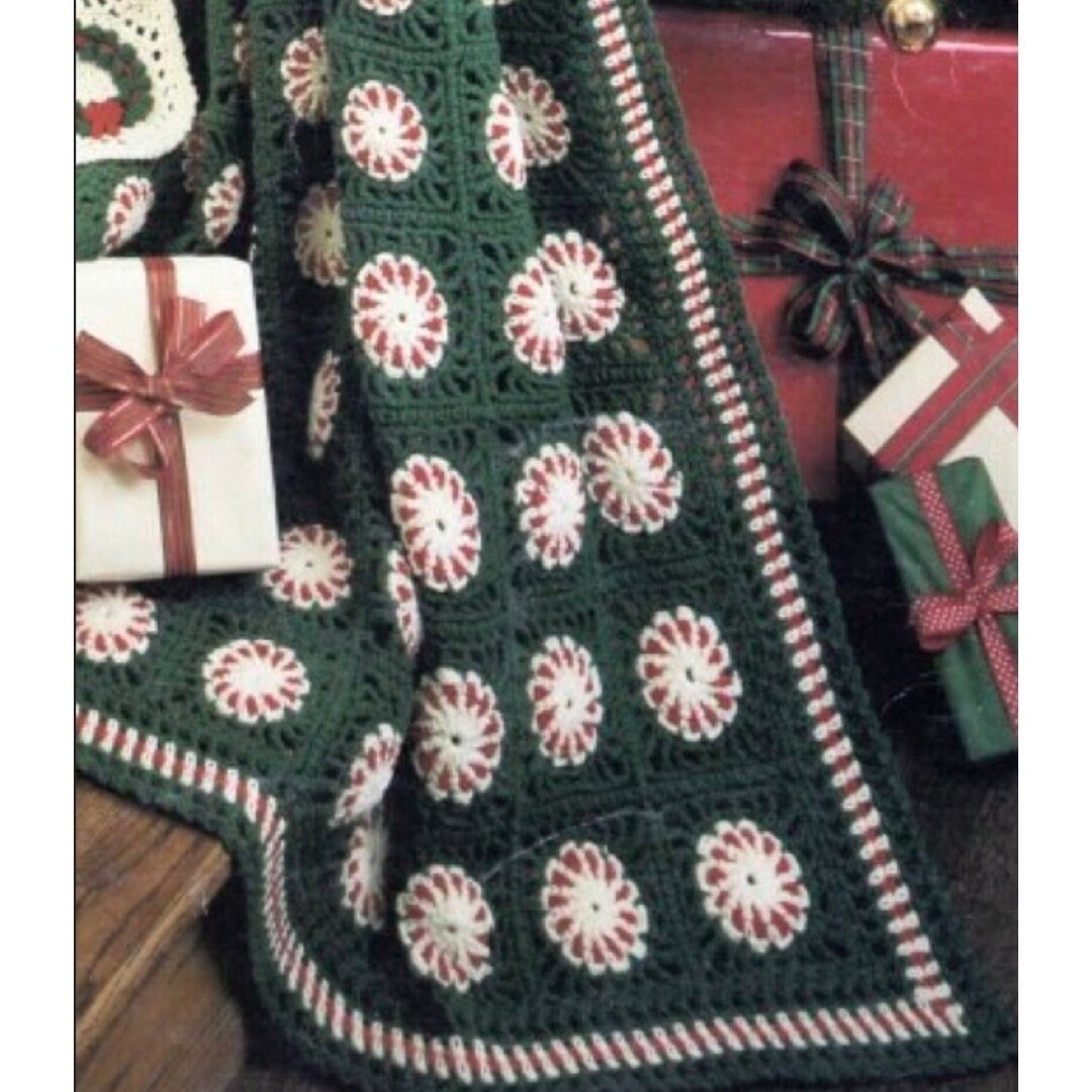 Vintage Christmas Afghan Crochet Pattern Peppermint Candy Cane Throw ...