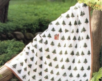 Vintage Afghan Crochet Pattern Little House in the Woods Blanket Christmas Evergreens Tree Throw PDF Instant Digital Download