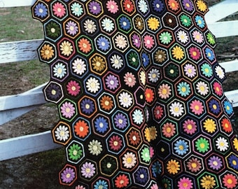 Vintage Crochet Pattern Afghan She Love Me Small Daisy Hexagon Motif Throw Blanket PDF Instant Digital Daisy Flower Granny