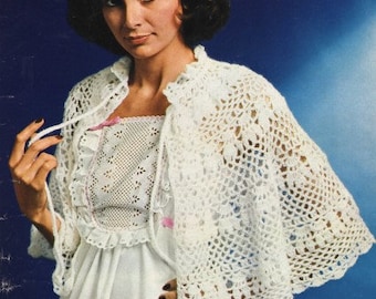 Vintage Crochet Pattern Lacy Capelet Wedding Bridal Wrap Cape Winter White PDF Instant Digital DOWNLOAD