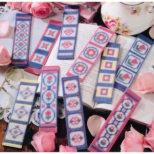 Vintage Plastic Canvas Pattern Book Leaflet Bouquet of Bookmarks 10 Floral Designs PDF Instant Digital Download