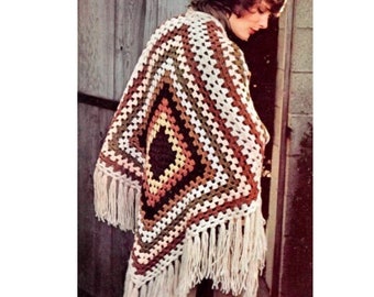 Vintage Crochet Pattern Large Granny Square Fringe Shawl Wrap PDF Pattern INSTANT Digital DOWNLOAD Open Weave