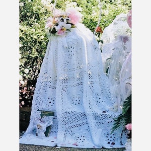 Vintage Wedding Crochet Pattern Lacy Bridal Throw Wedded Bliss Blanket PDF Instant Digital Download Flower Granny Square Motif