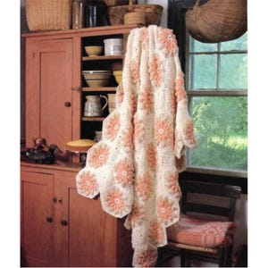 Vintage Afghan Crochet Pattern Country Flower Petal Hexagon Motif Blanket Throw PDF Instant Digital Download