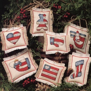 Vintage Counted Cross Stitch Pattern 4th of July Ornament Americana Flag Ornaments PDF Pattern INSTANT Digital DOWNLOAD Set of 7