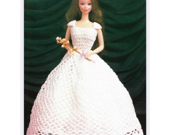 Vintage Crochet Pattern Barbie Doll Queen Fashion Ball Gown Wedding Dress  PDF Instant Digital Printable Download  Poofy Dress