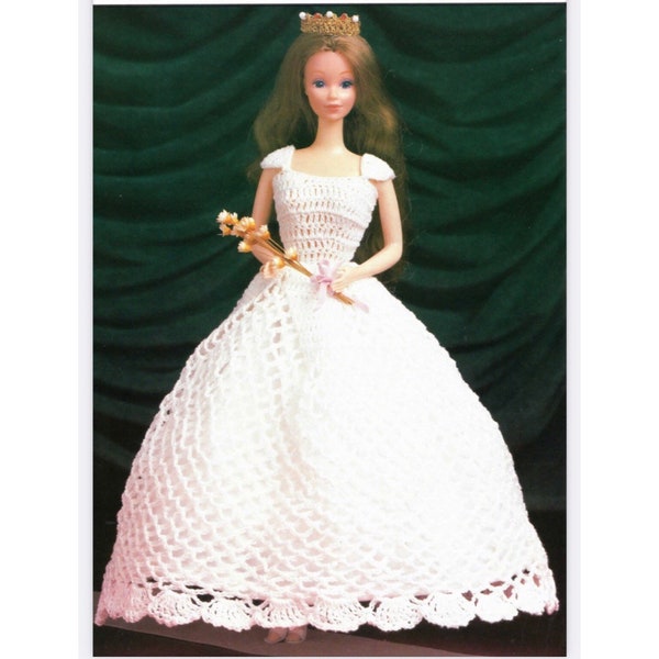 Vintage Crochet Pattern Barbie Doll Queen Fashion Ball Gown Wedding Dress  PDF Instant Digital Printable Download  Poofy Dress