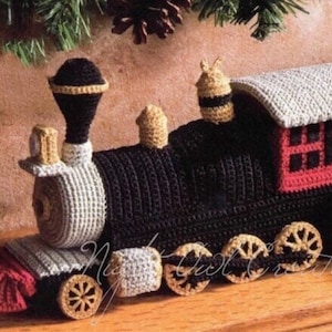 Vintage Häkelanleitung Lokomotive Weihnachtszug Amigurumi Kuscheltier Weiches Skulpturenspielzeug PDF Sofortiger digitaler Download