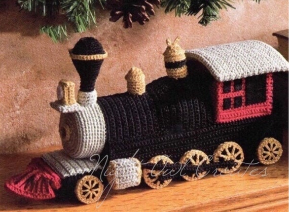 Vintage Crochet Pattern Train Engine Soft Toy 12x4 Inches