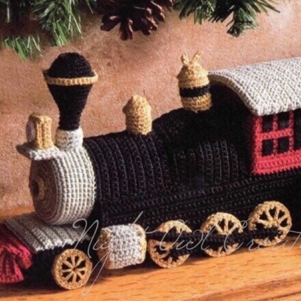 Vintage Crochet Pattern Locomotive Christmas Train Amigurumi Stuffed Animal Soft Sculptured Toy PDF Instant Digital Download