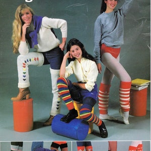 Vintage Knitting Pattern Book Cozy Leg Warmers Leaflet PDF INSTANT Digital DOWNLOAD 9 Style Designs Heart Stripe Argyle Solid