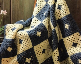Vintage Crochet Pattern Classic Flowering Lacy Granny Square Afghan Motif Blanket Lap Throw PDF Instant Digital Download