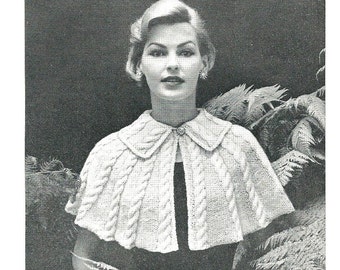 Vintage Knitting Pattern Cable Knit Cape Sweater Shawl Bolero PDF Instant Digital Download Pattern