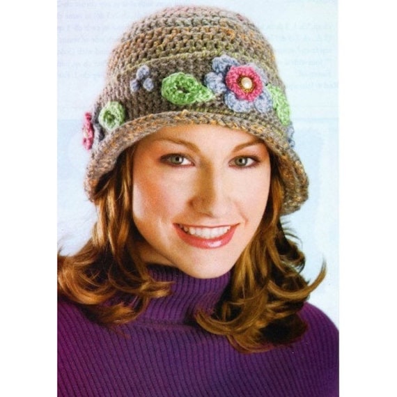 Vintage Crochet Pattern Floral Cloche Hat Cap With Flower PDF Instant  Digital Download 
