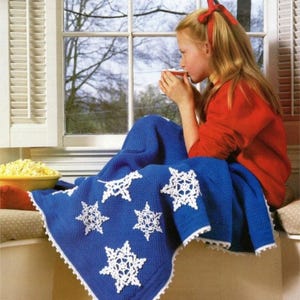 Vintage Afghan Crochet Pattern Snowflake Christmas Winter Motif Lapghan Blanket Throw PDF Instant Digital Download