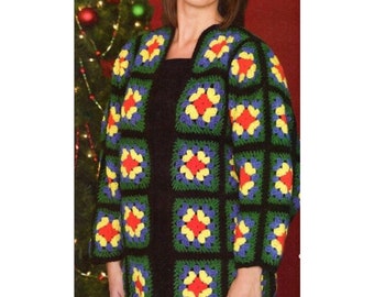 Vintage Granny Square Crochet Sweater Jacket Pattern (PDF Download)