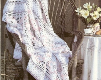 Vintage Filet Crochet Pattern Lacy Blossoms on a Trellis  Crochet Afghan Blanket Throw PDF Instant Digital Download