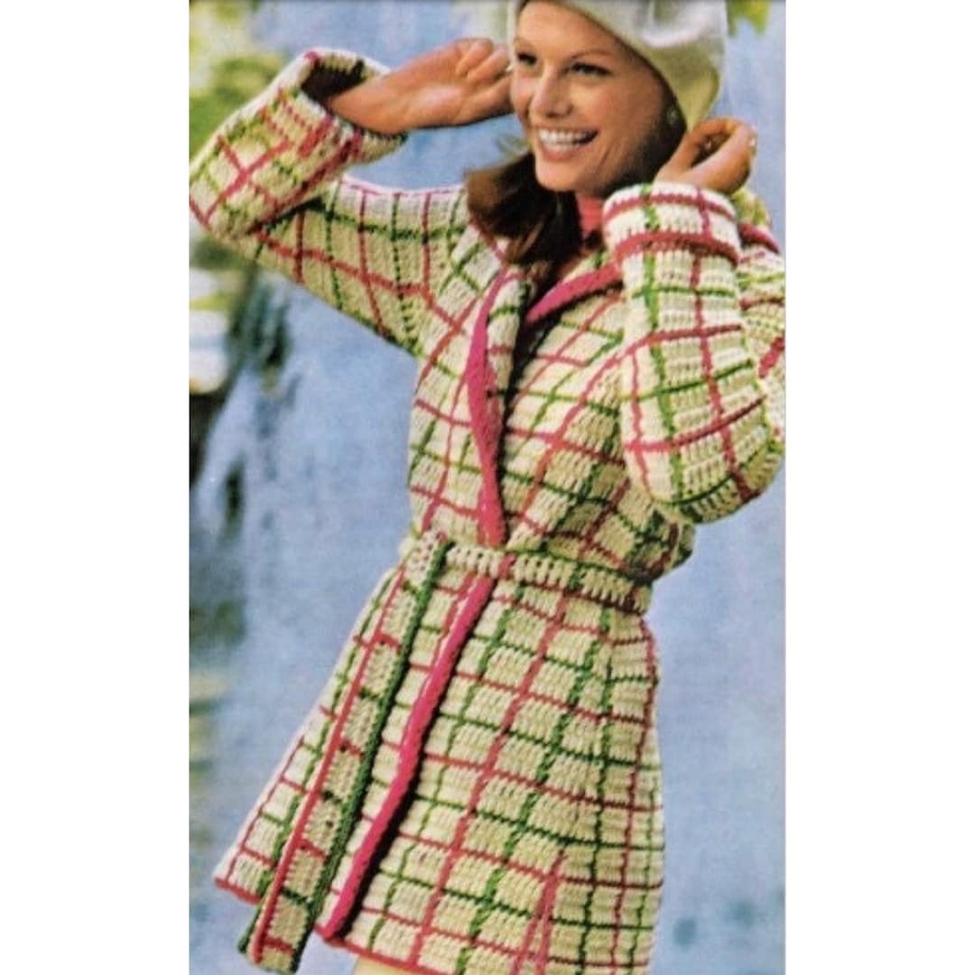 Crochet Plaid Checkered Knit Coat