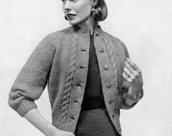 Vintage Knitting Pattern 1960's Cable Knit Cardigan Sweater PDF Instant Digital Download