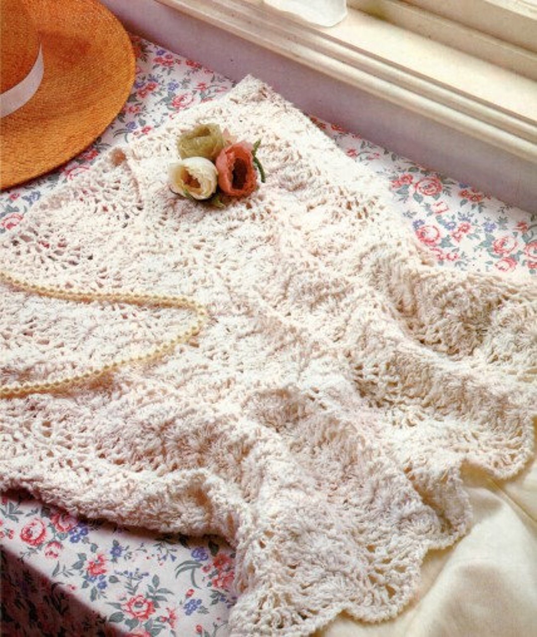 Vintage Crochet Pattern Lacy Shell Sweater Sleeveless Knit Ivory Ecru ...