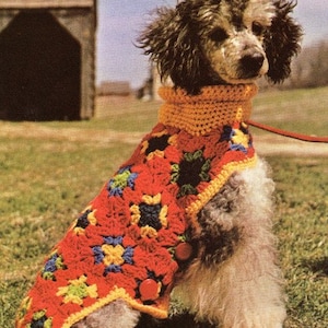 Vintage Crochet Pattern Granny Square Dog Sweater Coat Turtleneck Jacket PDF Instant Digital Download