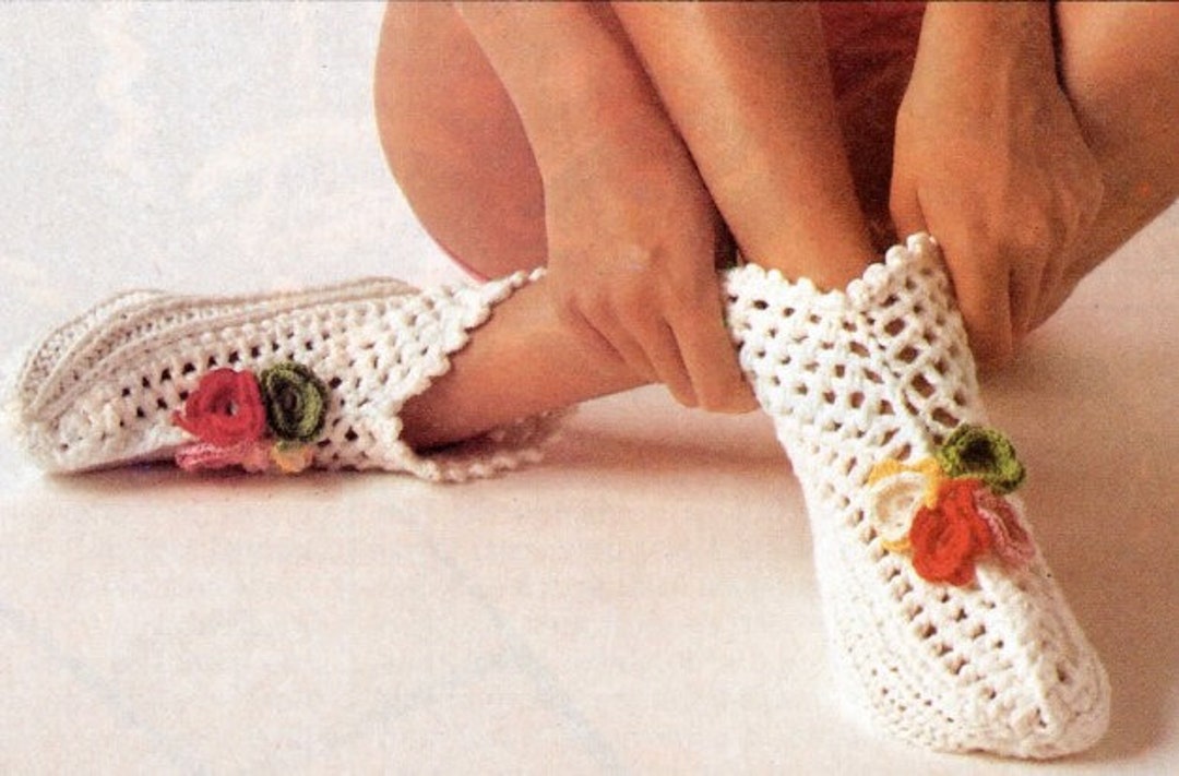 Vintage Crochet & Knitting Pattern Adult Bootie Ankle Slippers Socks ...