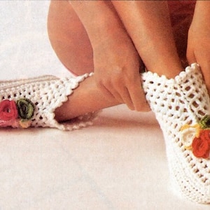 Vintage Crochet & Knitting Pattern Adult Bootie Ankle Slippers Socks Crocheted Flowers Pattern PDF INSTANT Digital DOWNLOAD image 1