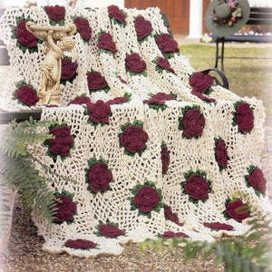 Vintage Crochet Pattern Rose Trellis Lacy Roses Granny Hexagon Afghan Motif Blanket  PDF Instant Digital Download