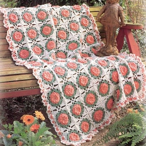 Vintage Crochet Pattern Beautiful Roses in Lace Rose Granny Square Afghan Motif Blanket  PDF Instant Digital Download