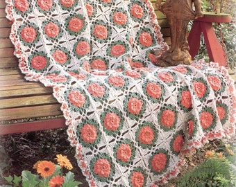 ラグ・カーペット vintage granny rug blanket flower garden Vintage Crochet Pattern Blooming Cabbage Roses Granny Square