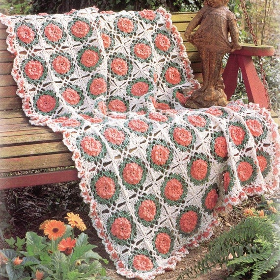 Vintage Crochet Pattern Beautiful Roses in Lace Rose Granny Square