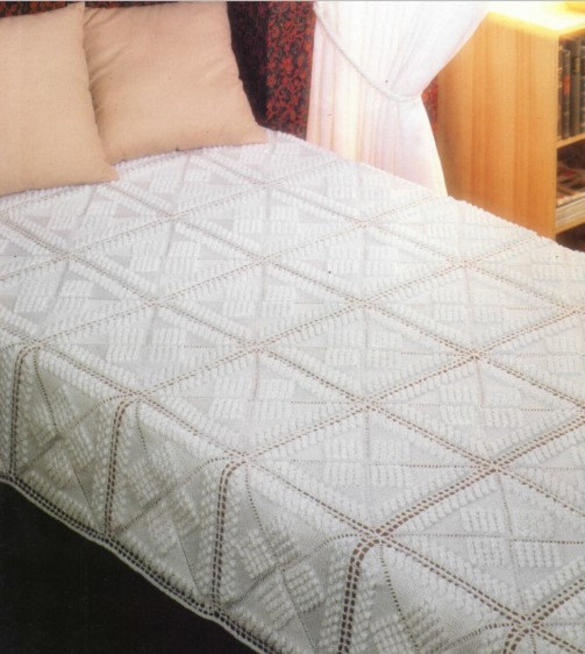 Vintage Bedspread Crochet Pattern Heirloom Flower Bud Afghan Blanket ...