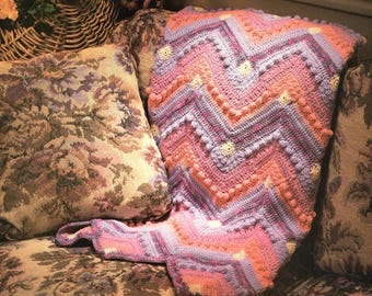 Vintage Crochet Pattern Pastel Spring Dawn Ripple Afghan Throw Blanket PDF Instant Digital Download