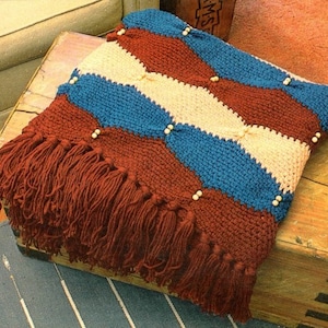 Vintage Crochet Afghan Pattern Pseudo Smocked with Beads Indian Blanket Navajo Southwestern Throw  PDF Instant Digital Printable Download