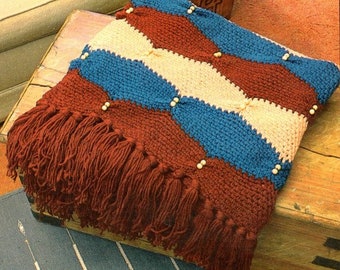 Vintage Crochet Afghan Pattern Pseudo Smocked with Beads Indian Blanket Navajo Southwestern Throw  PDF Instant Digital Printable Download