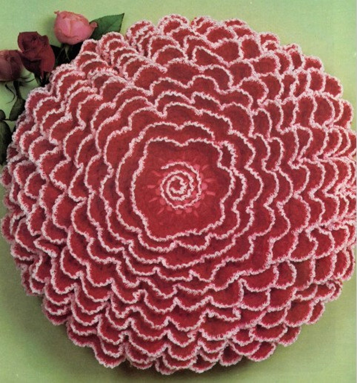 Vintage Crochet Pattern Ruffle Layered Rose Throw Pillow Round PDF ...