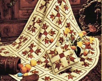 Vintage Crochet Quilt Pattern Turkey Track Patchwork Afghan Blanket INSTANT Digital DOWNLOAD Fall Autumn Throw