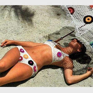 Vintage Swimsuit Crochet Pattern Bikini Bathing Suit with Matching Umbrella Shade Parasol PDF Instant Digital Download