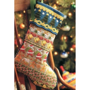 Vintage Cross Stitch Pattern Christmas Stocking Holiday Boarders Embroidery PDF INSTANT Digital DOWNLOAD Santa Bells Tree Gingerbread
