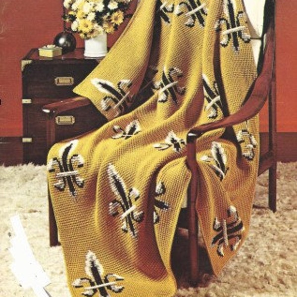 Vintage Crochet Pattern Fleur-de-Lis Afghan Blanket Throw PDF Instant Digital Download 48" X 72"